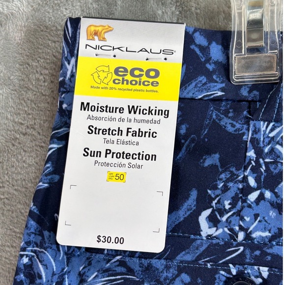 NWT Nicklaus Mens 36 Active Waistband Stretch Shorts Navy Blue Pineapple Print - Picture 9 of 11